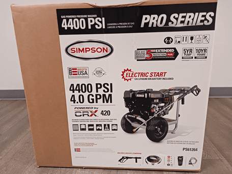 Recalled Simpson pressure washer (Model PS61264)