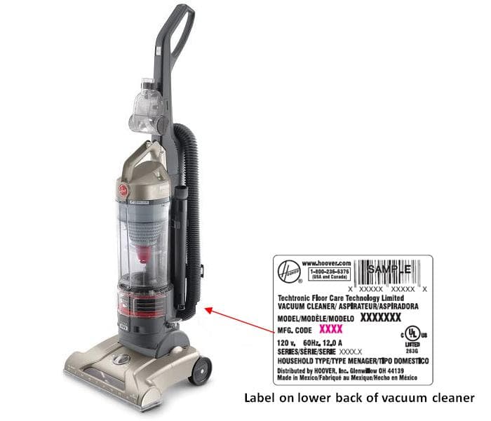 Recalled vacuum cleaner and label on its lower back
